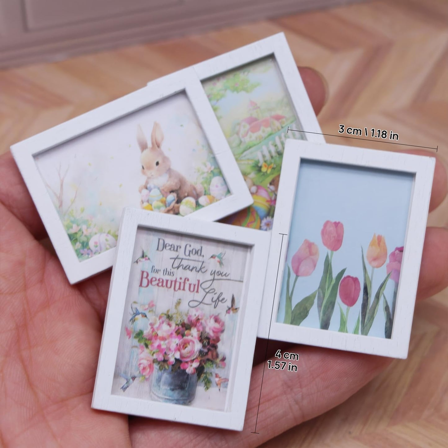 Dollhouse Miniature Picture Frames Set, 1:12 Scale Nursery Decor, Miniature Wall Art, Photo Frame Accessories (Set of 4)