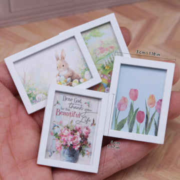 Dollhouse Miniature Picture Frames Set, 1:12 Scale Nursery Decor, Miniature Wall Art, Photo Frame Accessories (Set of 4)
