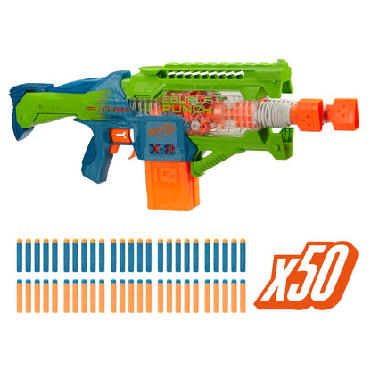 Nerf Elite 2.0 Double Punch Motorized Blaster, 50 Darts, 2x 10-Dart Clips, Ages 8+