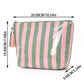 LDWZAX Striped Makeup Bag: Waterproof Cosmetic Pouch with Zipper, Large Travel Toiletry Organizer, Canvas & Clear PVC Tote Fits Mahjong Tiles (Pink