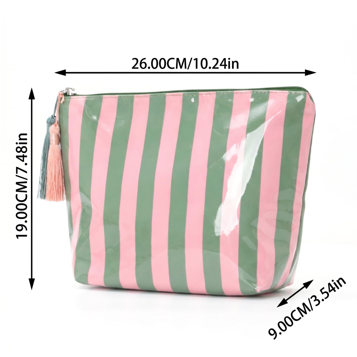 LDWZAX Striped Makeup Bag: Waterproof Cosmetic Pouch with Zipper, Large Travel Toiletry Organizer, Canvas & Clear PVC Tote Fits Mahjong Tiles (Pink