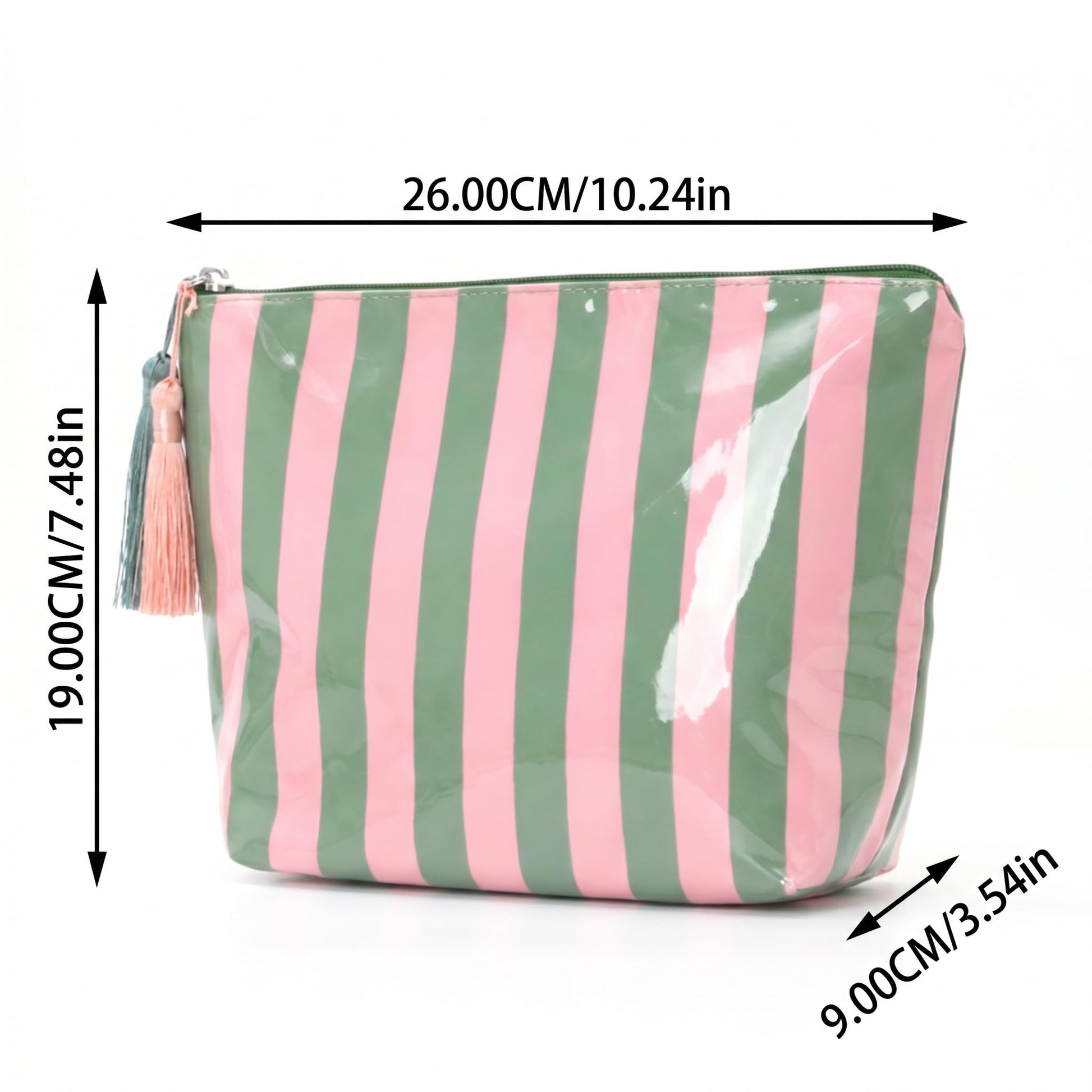 LDWZAX Striped Makeup Bag: Waterproof Cosmetic Pouch with Zipper, Large Travel Toiletry Organizer, Canvas & Clear PVC Tote Fits Mahjong Tiles (Pink