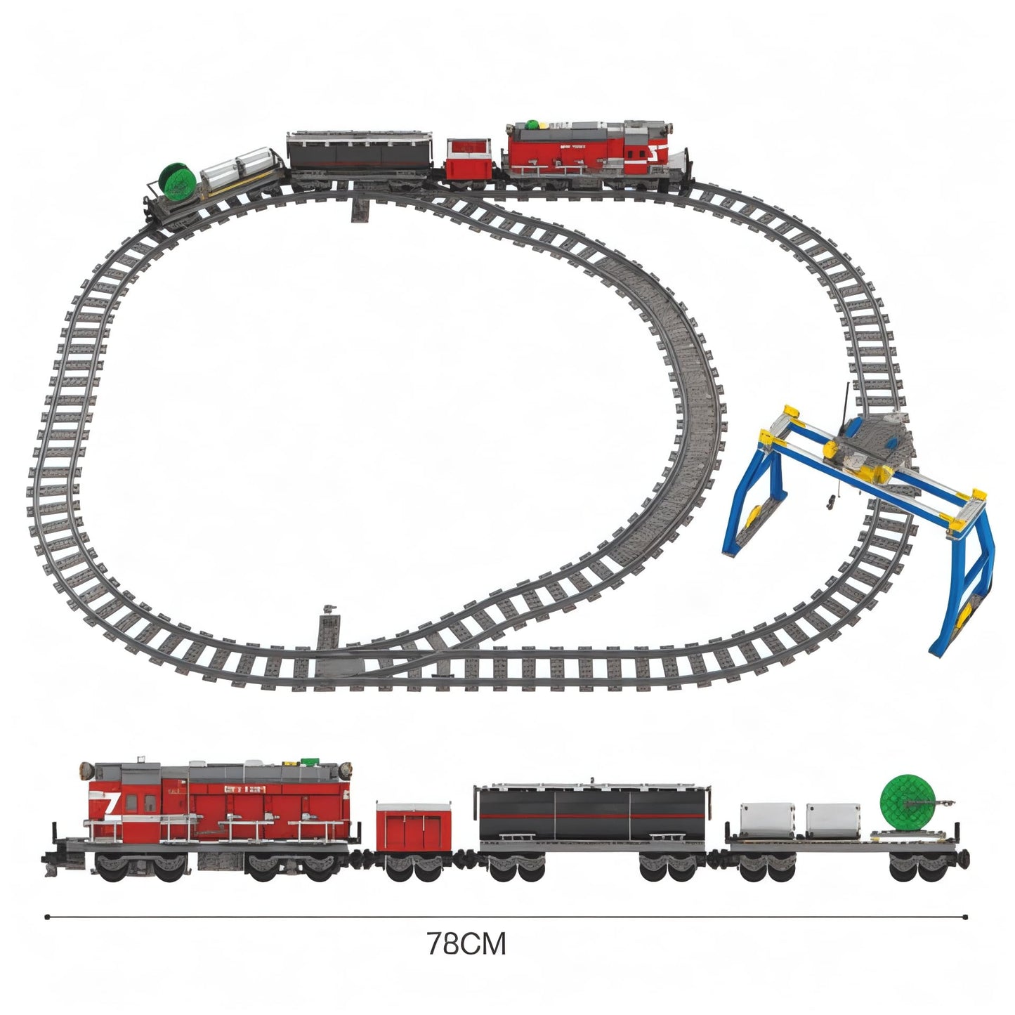 General Jim's Red Diesel Cargo Train Building Blocks Set - 1000+ Piece City Series with Automatic Running System, Railway Tracks, and Truck - L Gauge