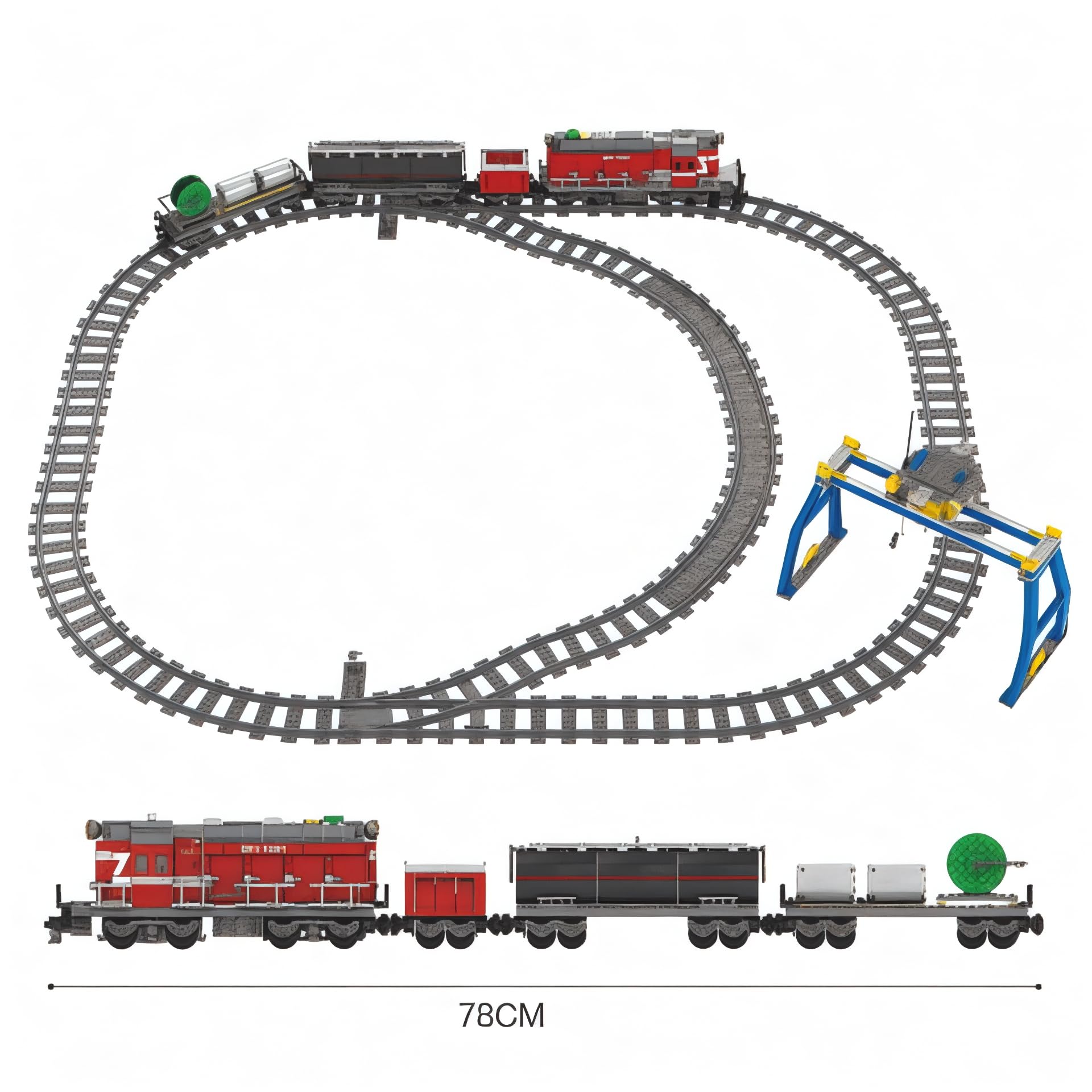 General Jim's Red Diesel Cargo Train Building Blocks Set - 1000+ Piece City Series with Automatic Running System, Railway Tracks, and Truck - L Gauge