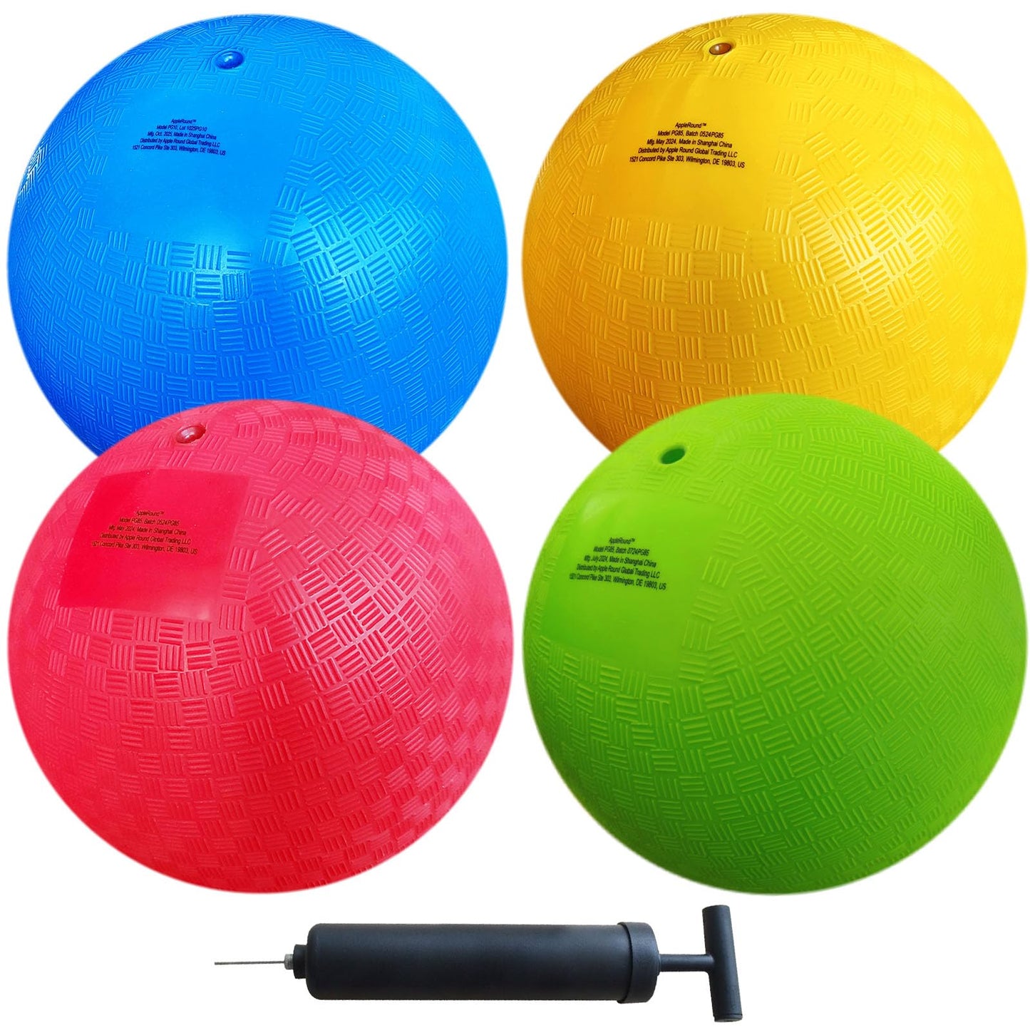 AppleRound 8.5-inch Dodgeball Playground Balls, Pack of 4 Balls with 1 Pump, Official Size for Dodge Ball, Handball, Camps and Schools (Multicolor)