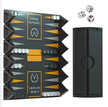 VENTUREBOARD Backgammon 6 Inches Magnetic Unique Backgammon Set Board Game - Folding Board, Portable Travel Backgammon Board Game Pieces - (Blue/Grey)