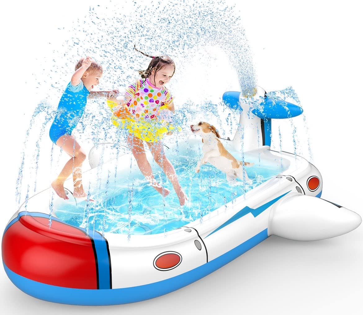 Kiddie Pool Splash Pad for Kids 68" x 38" x 21.5" | 3-in-1 Inflatable Sprinkler Pool for Toddlers Ages 3-8, Backyard Water Play Mat, Outdoor Summer