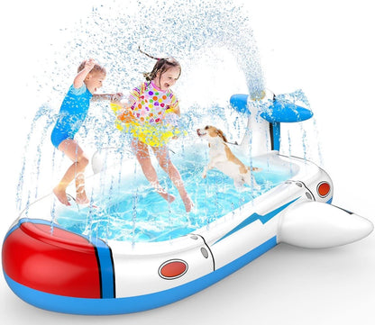 Kiddie Pool Splash Pad for Kids 68" x 38" x 21.5" | 3-in-1 Inflatable Sprinkler Pool for Toddlers Ages 3-8, Backyard Water Play Mat, Outdoor Summer