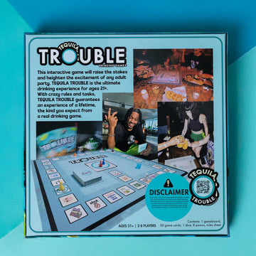 Tequila Trouble Drinking Board Game | Adult Drinking Game for Parties | 2-16 Players | Age 21+ | Double Trouble Dare Cards | Game Night | Bachelorette