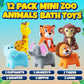 Mini Zoo Animals Bath Toys - (Pack of 12) Vinyl Rubber Jungle Safari Animal Figures, Squeezable Bath Tub Toys for Kids, Baby Shower, Birthday Party