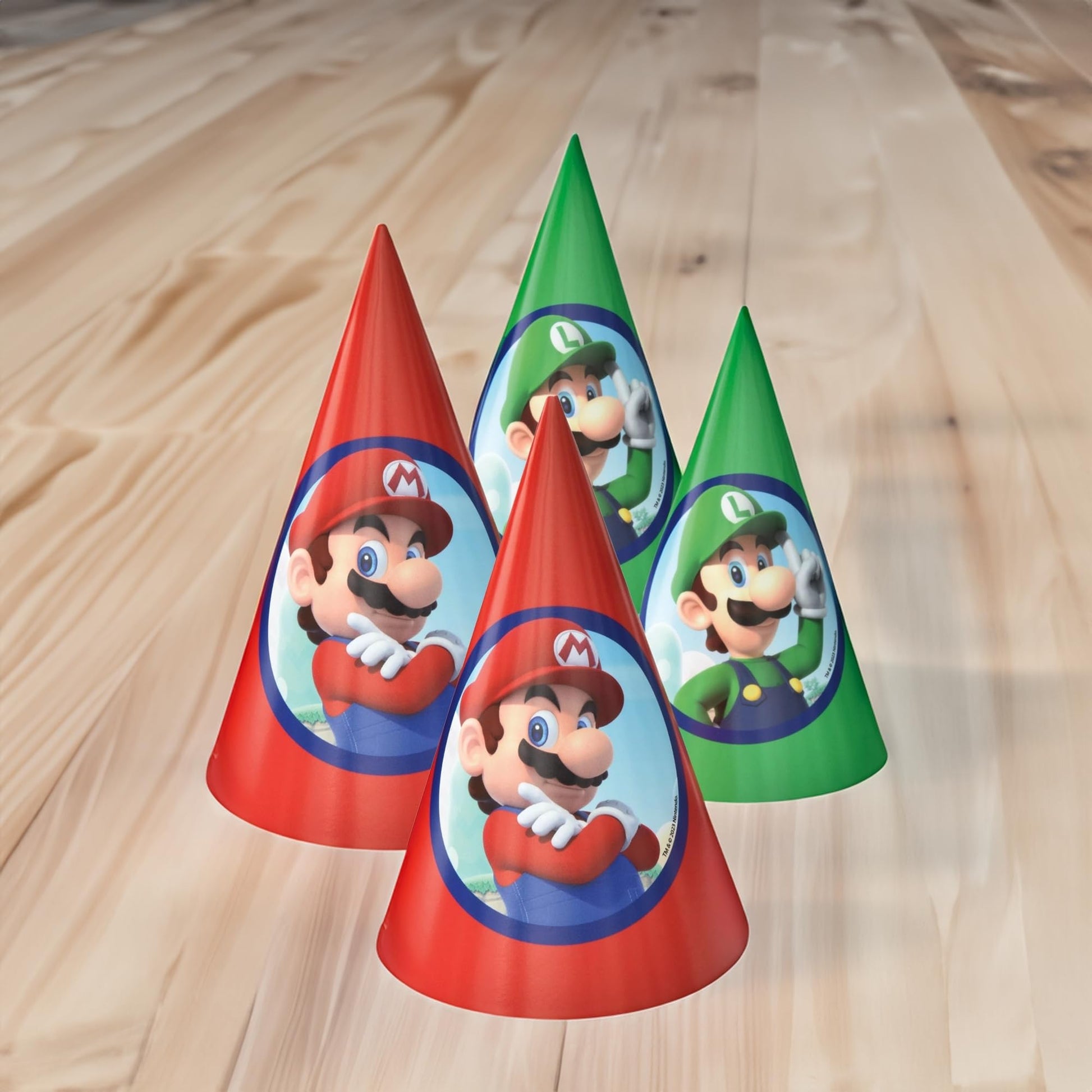 Vibrant Red & Green Super Mario Brothers Paper Cone Hats - 6" (Pack of 8) - Premium Quality - Perfect for Nintendo Fans & Celebrations