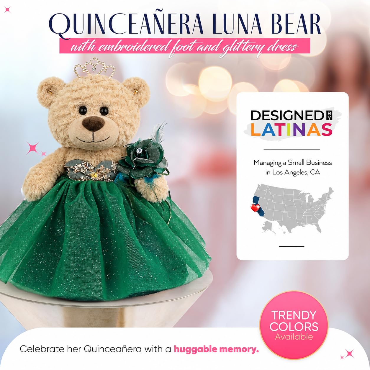 KINNEX COLLECTIONS SINCE 1997 20" Quince Anos Quinceanera Last Doll Teddy Bear with Dress (Centerpiece) ~ ARC16832-30R (Rose Gold)