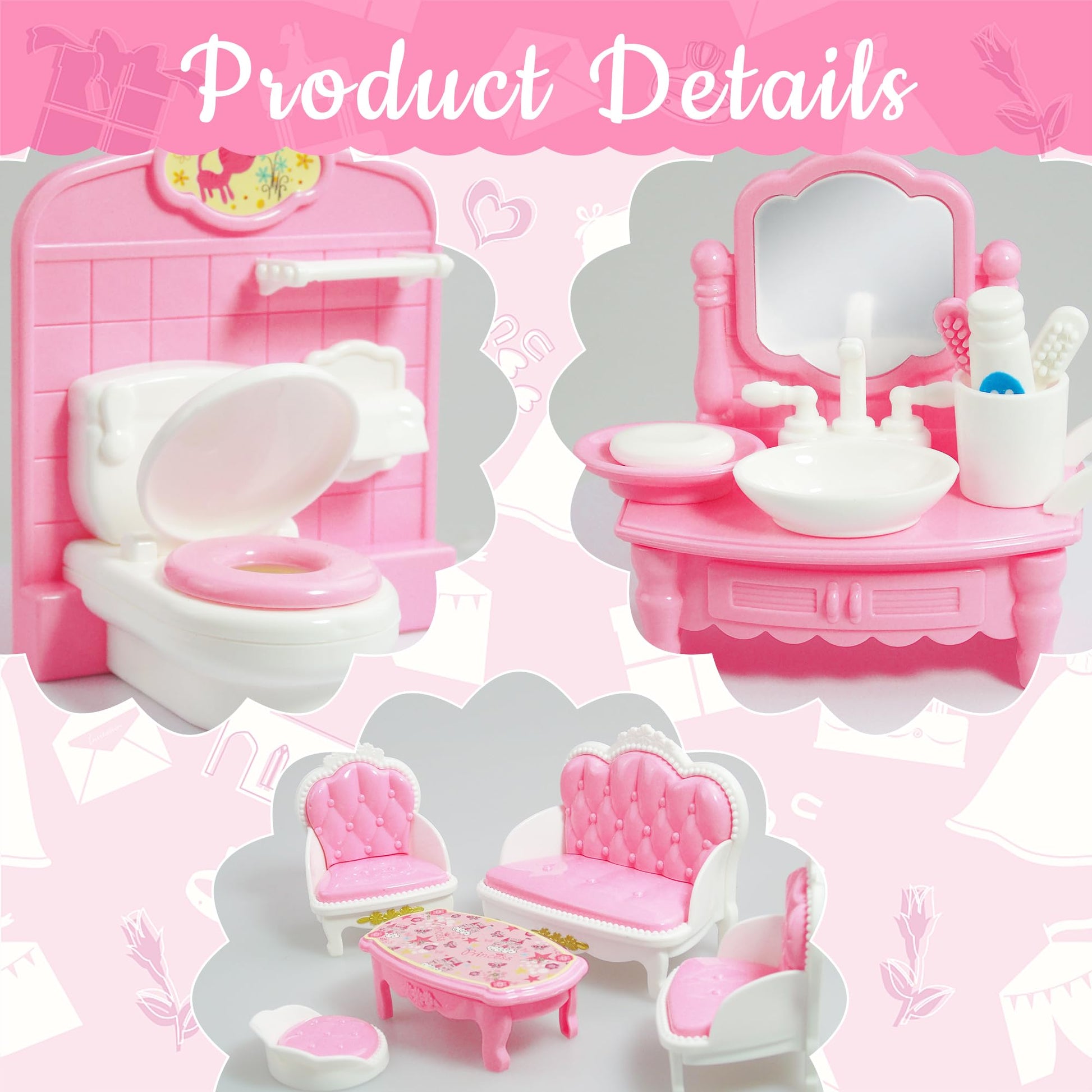 20 Pieces Doll House Furniture and Accessories Set Dollhouse Furniture Set Mini Dollhouse Furniture 1 12 Scale Bedroom Living Room Bathroom Furniture
