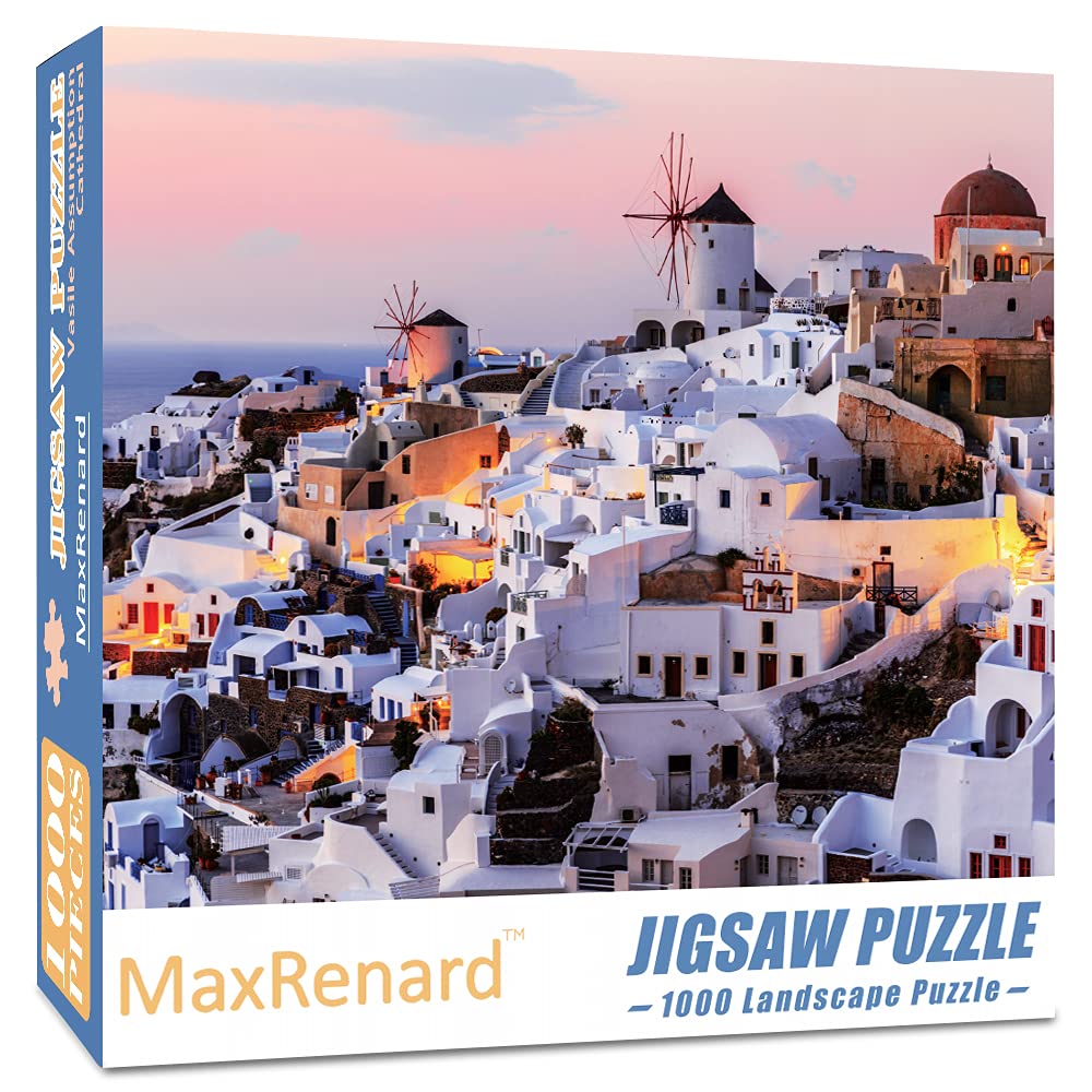 MaxRenard 1000 Pieces Jigsaw Puzzles for Adults Coastal Scenery Santorini