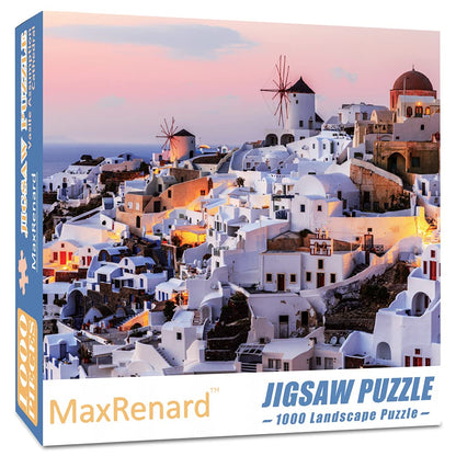 MaxRenard 1000 Pieces Jigsaw Puzzles for Adults Coastal Scenery Santorini