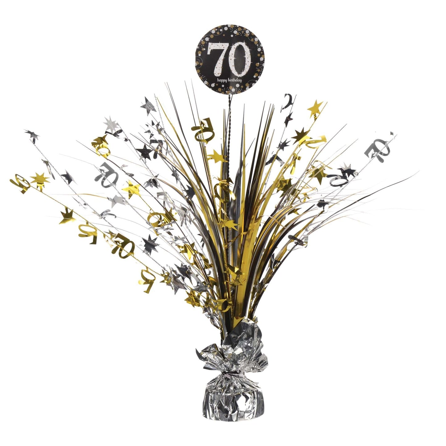 amscan Sparkling Celebration 70" Multicolor Foil Spray Centerpiece - 18" (1 Pc) - Perfect for Memorable Milestone Birthdays