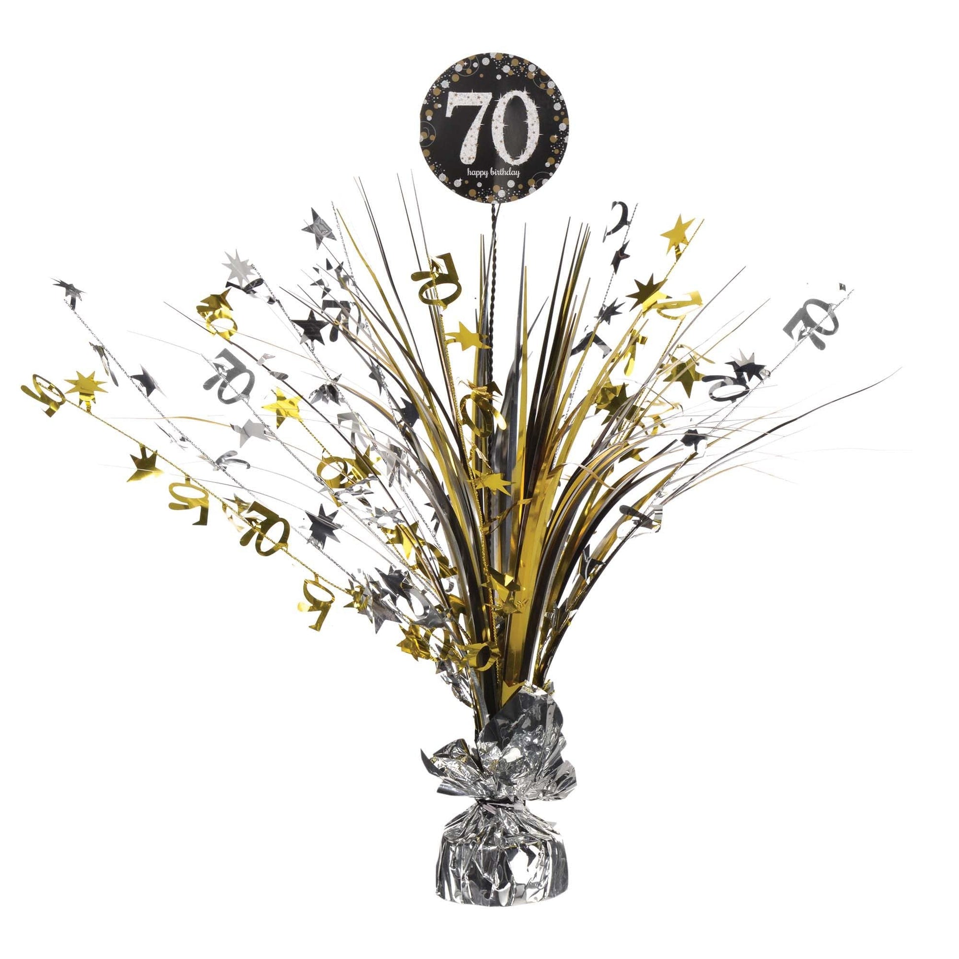amscan Sparkling Celebration 70" Multicolor Foil Spray Centerpiece - 18" (1 Pc) - Perfect for Memorable Milestone Birthdays