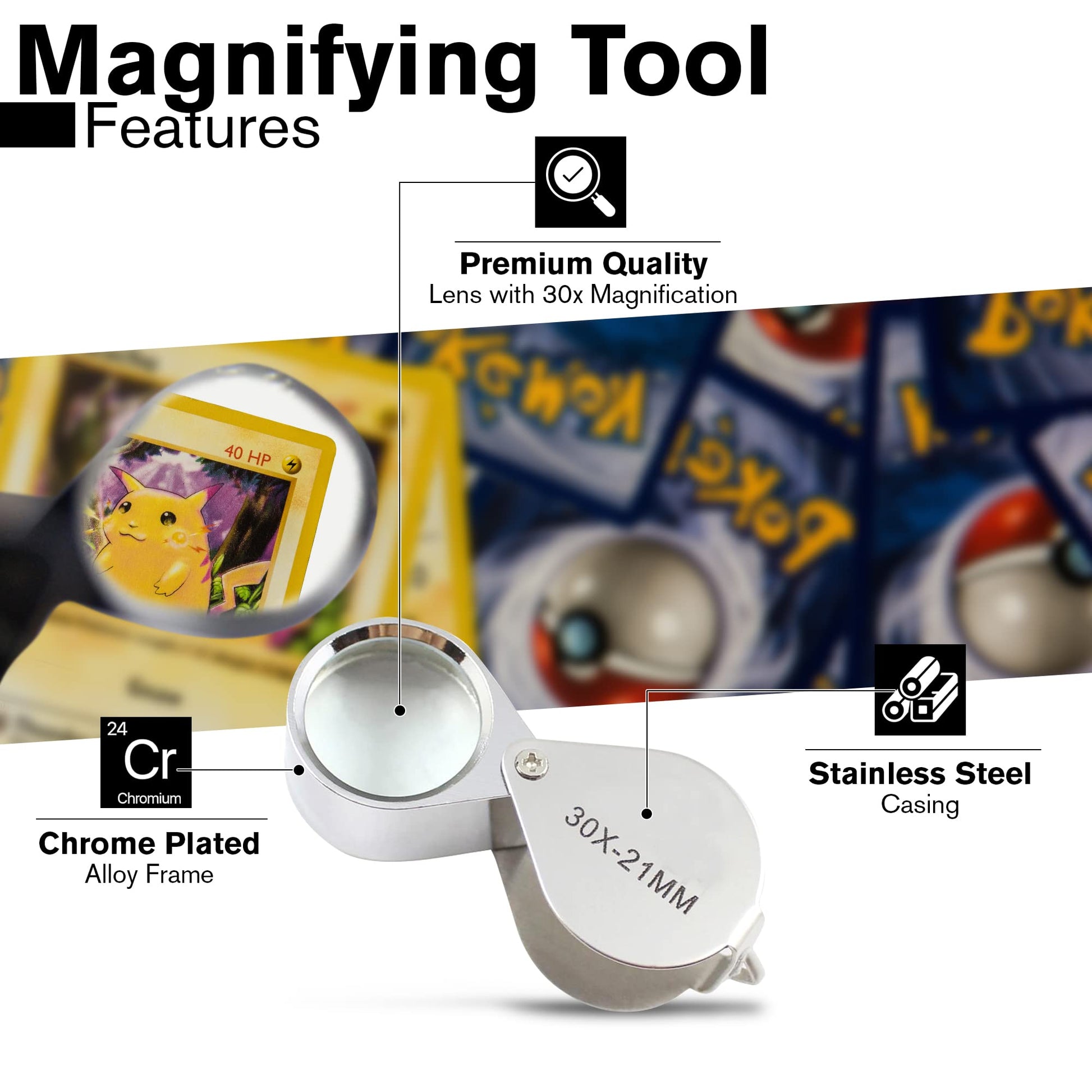 Passive Paradise Card Grading Centering Tool Set for Pokemon - Magnifying Tool & Cleaning Cloth Included - Trading Card Submission Pre-Inspection Kit