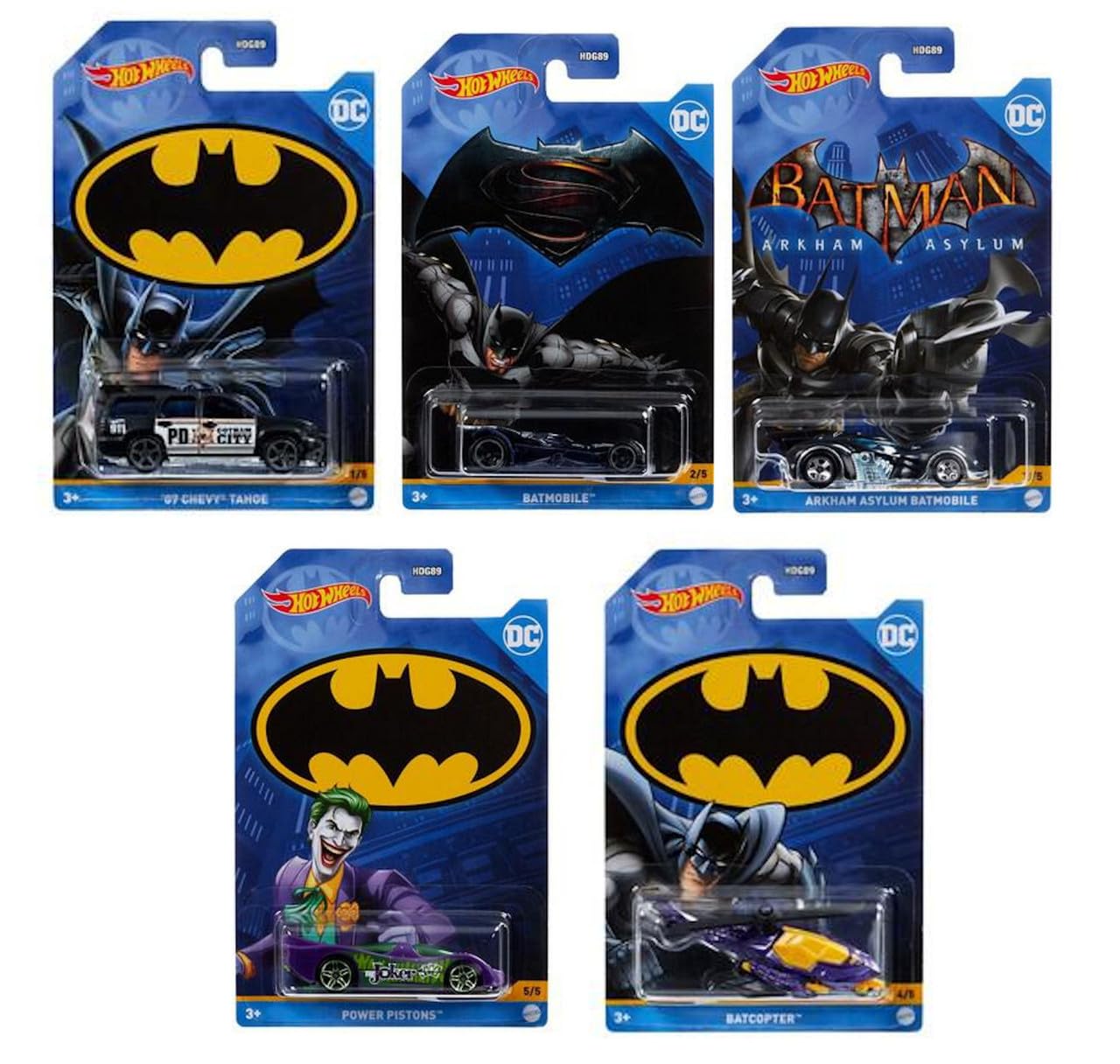 Hot Wheels Batman 2022 Batmobile Complete Bundle of 5 Die?Cast Vehicles, 1:64 Scale, HDG89-956B, Ages 3+