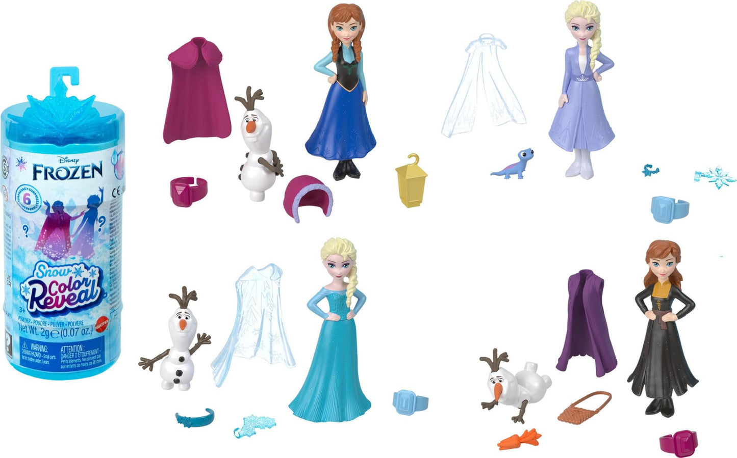 Mattel Disney Frozen Snow Color Reveal Small Doll & Accessories, 6 Surprises Include Character Figure Inspired by Mattel Disney Movies