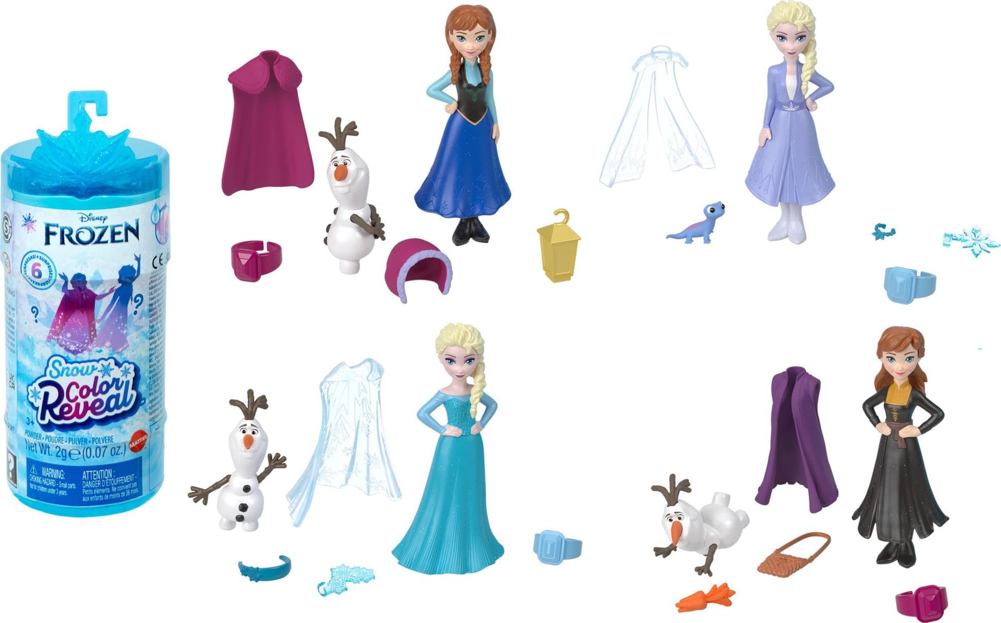 Mattel Disney Frozen Snow Color Reveal Small Doll & Accessories, 6 Surprises Include Character Figure Inspired by Mattel Disney Movies