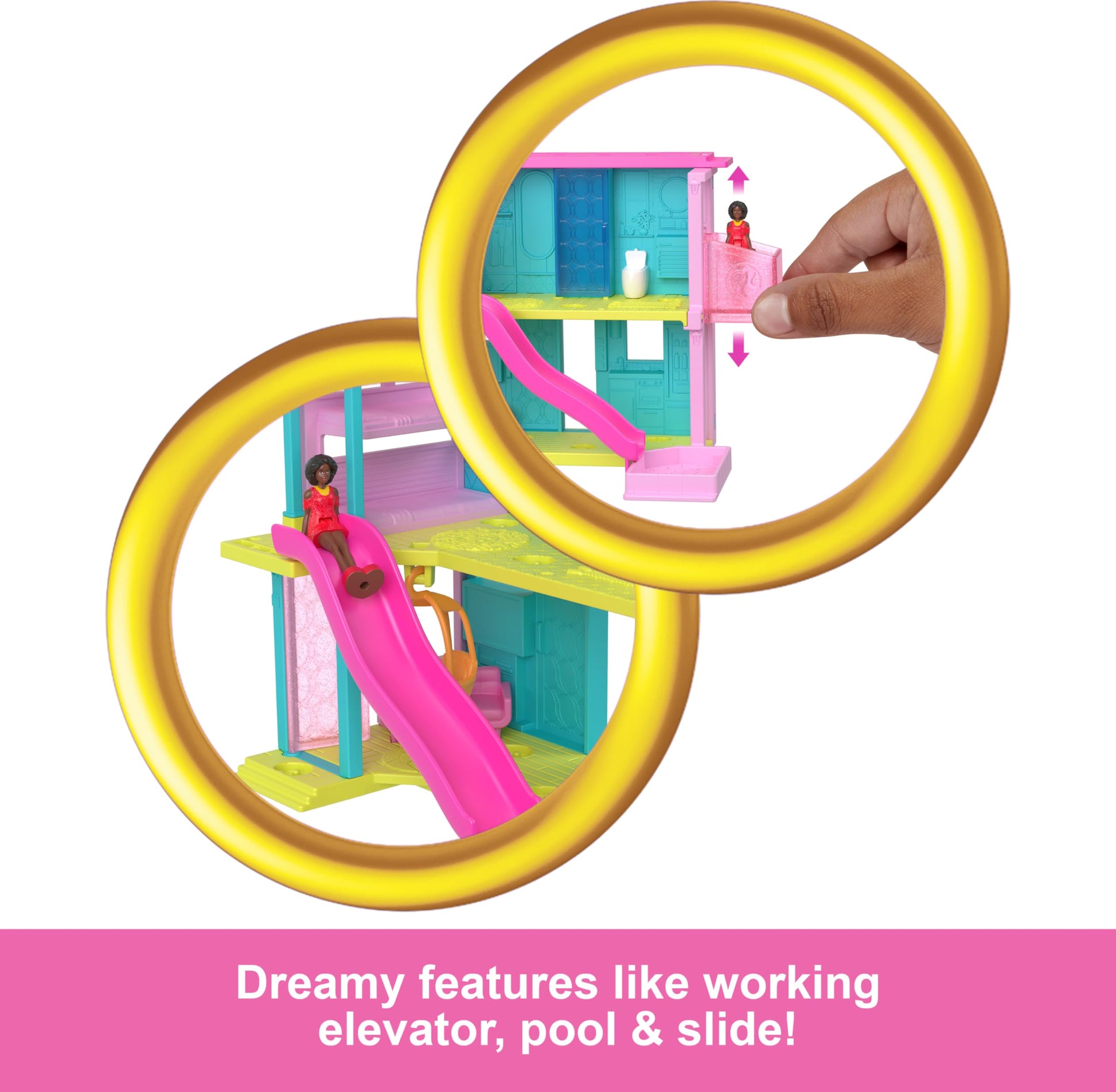 Barbie Mini BarbieLand Doll House Sets, Mini Dreamhouse with Surprise 1.5-inch Doll, Furniture & Accessories, Plus Elevator & Pool