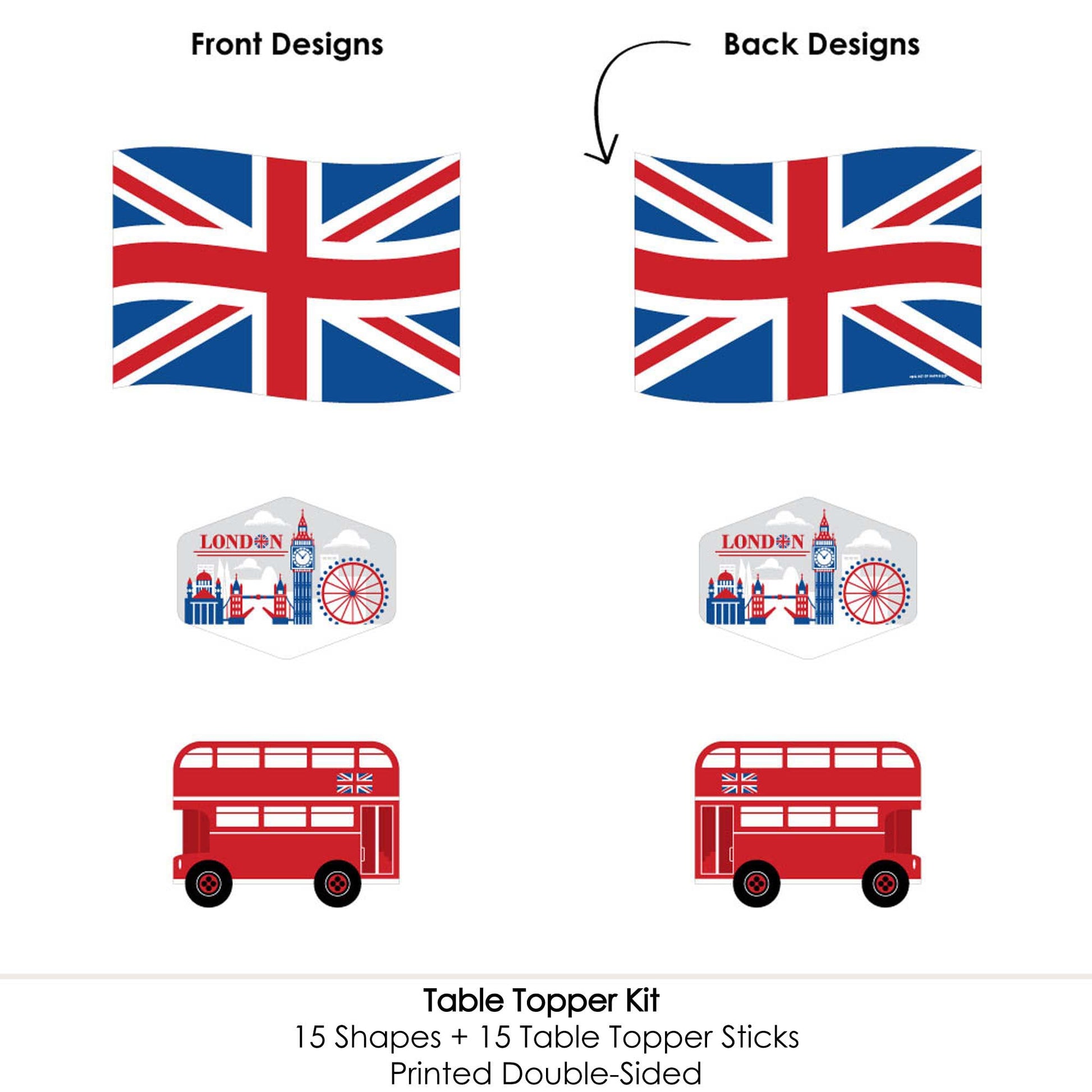 Big Dot of Happiness Cheerio, London - British UK Party Centerpiece Sticks - Table Toppers - Set of 15