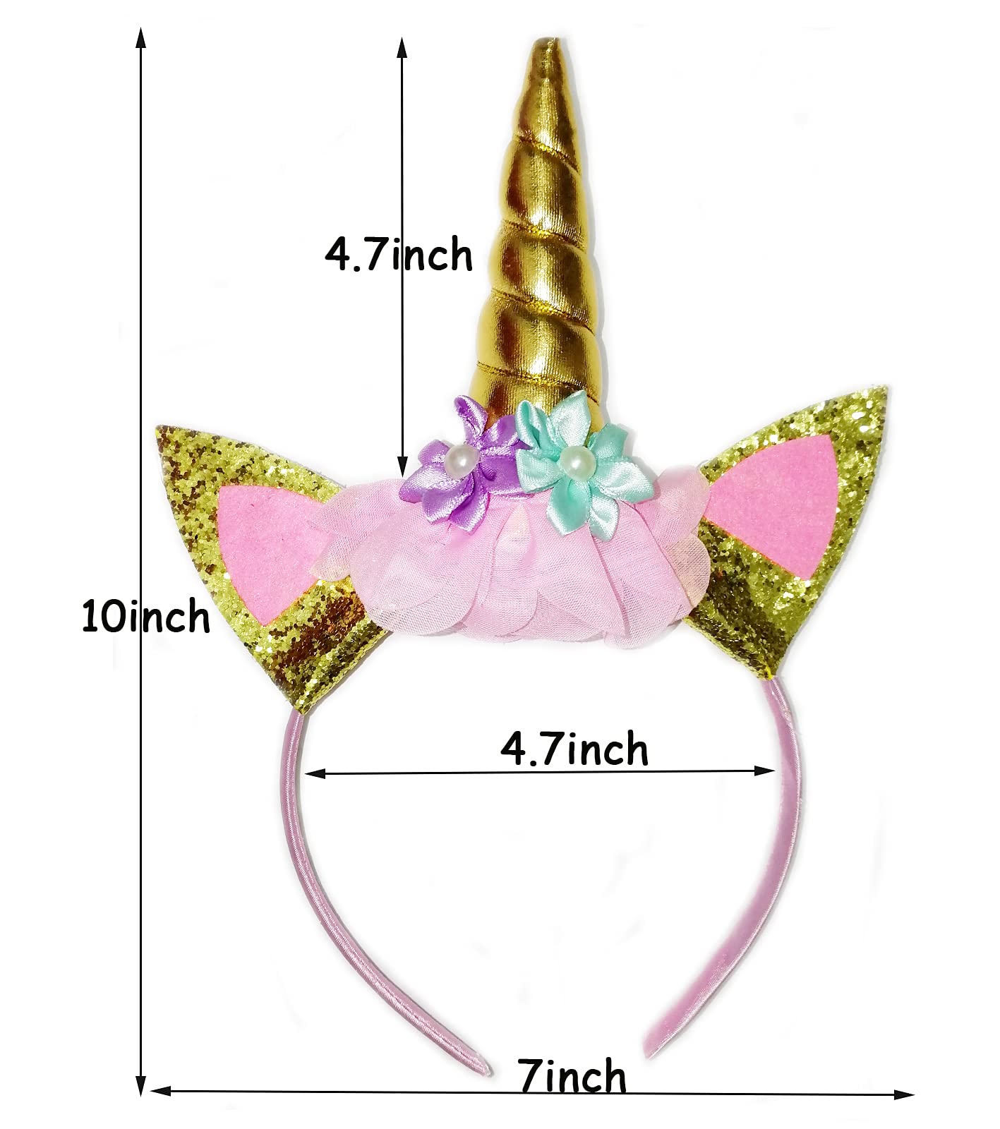 Risshine 2Pcs Unicorn Horn Headbands Flowers Cat Ear HeadBands for Birthday Party, Christmas,Halloween,Photo Props, Unicorn Themed Party Decoration