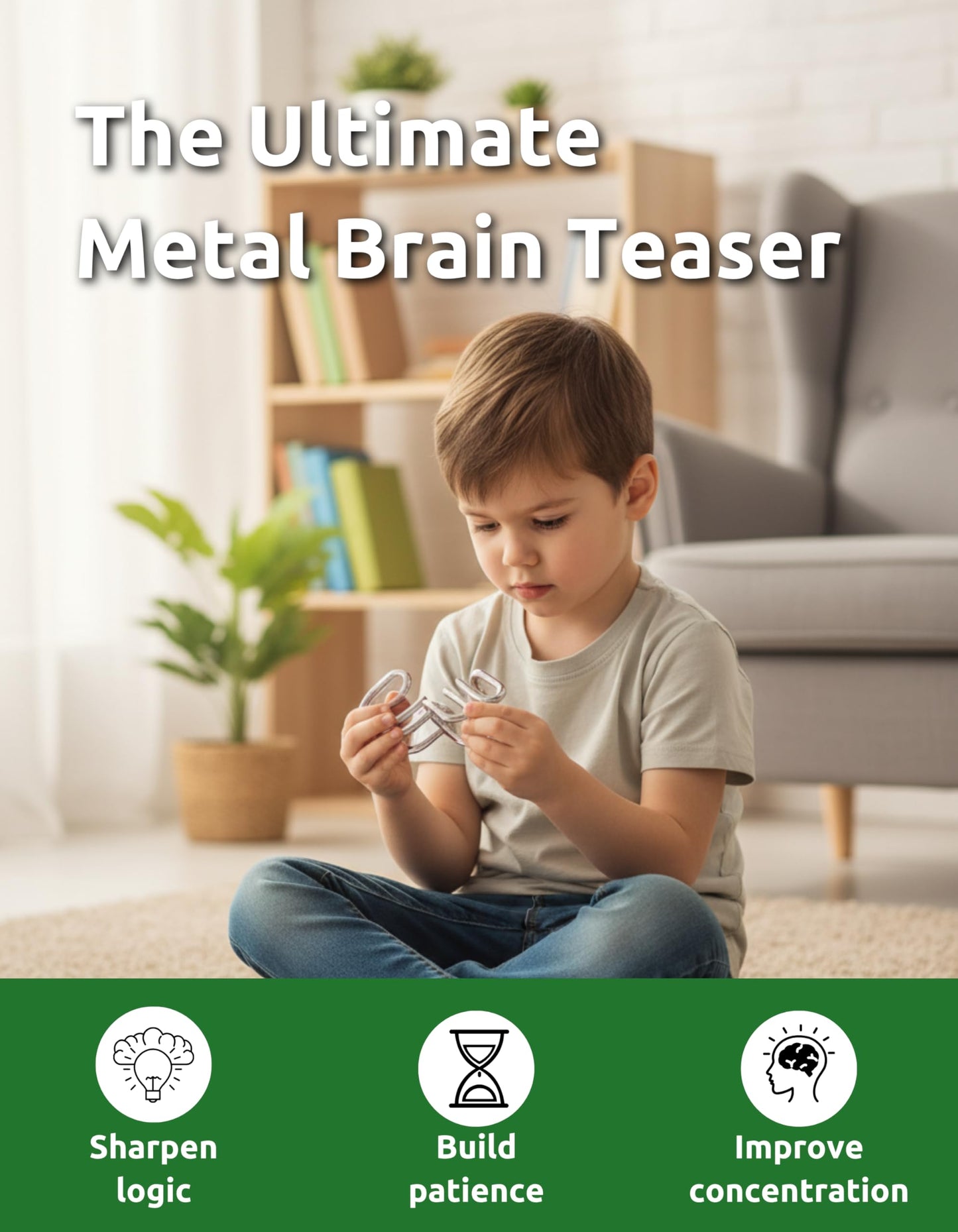 4-in-1 Classic Metal Puzzle Set by Sharp Brain Zone - Durable Brainteasers, Mechanical Logic Games, Brain Training Challenges, Travel Puzzles & Smart