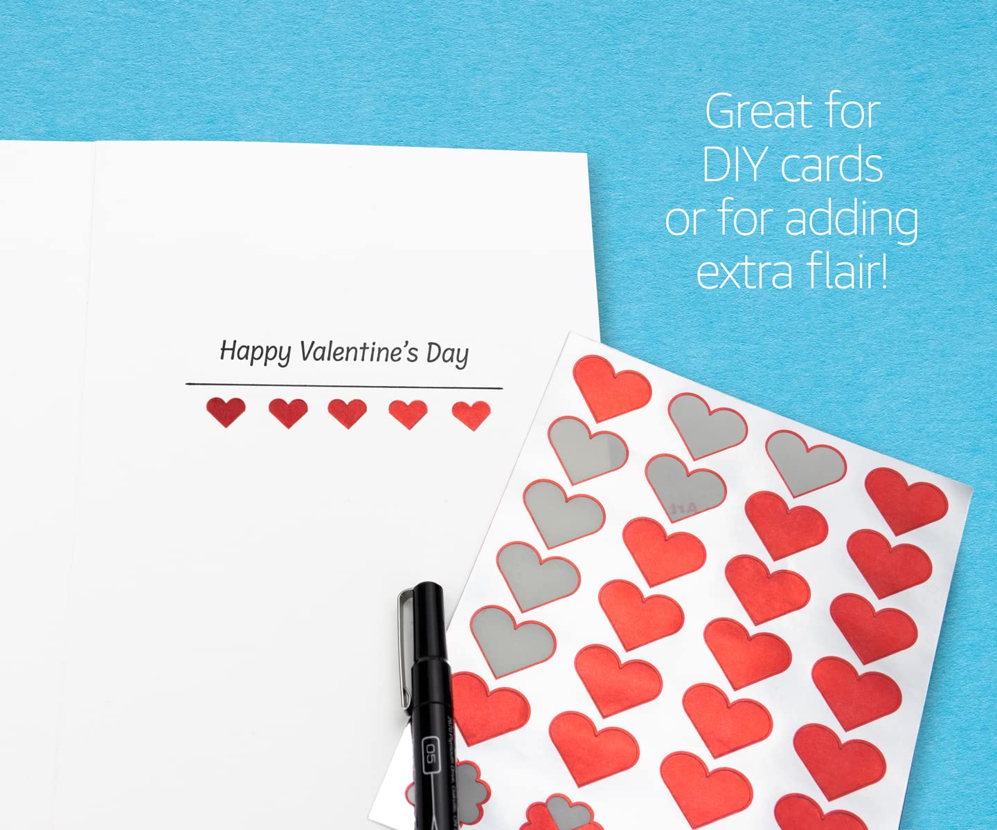 Hygloss Red Foil Heart Shape Stickers, 20 Sheets