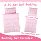 Pink Rabbit Print Doll Bedding Set - Mattress, Pillow & Blanket for 18 Inch Dolls - Includes 1 Mattress, 1 Pillow, 2 Blankets - Cute Doll Accessories