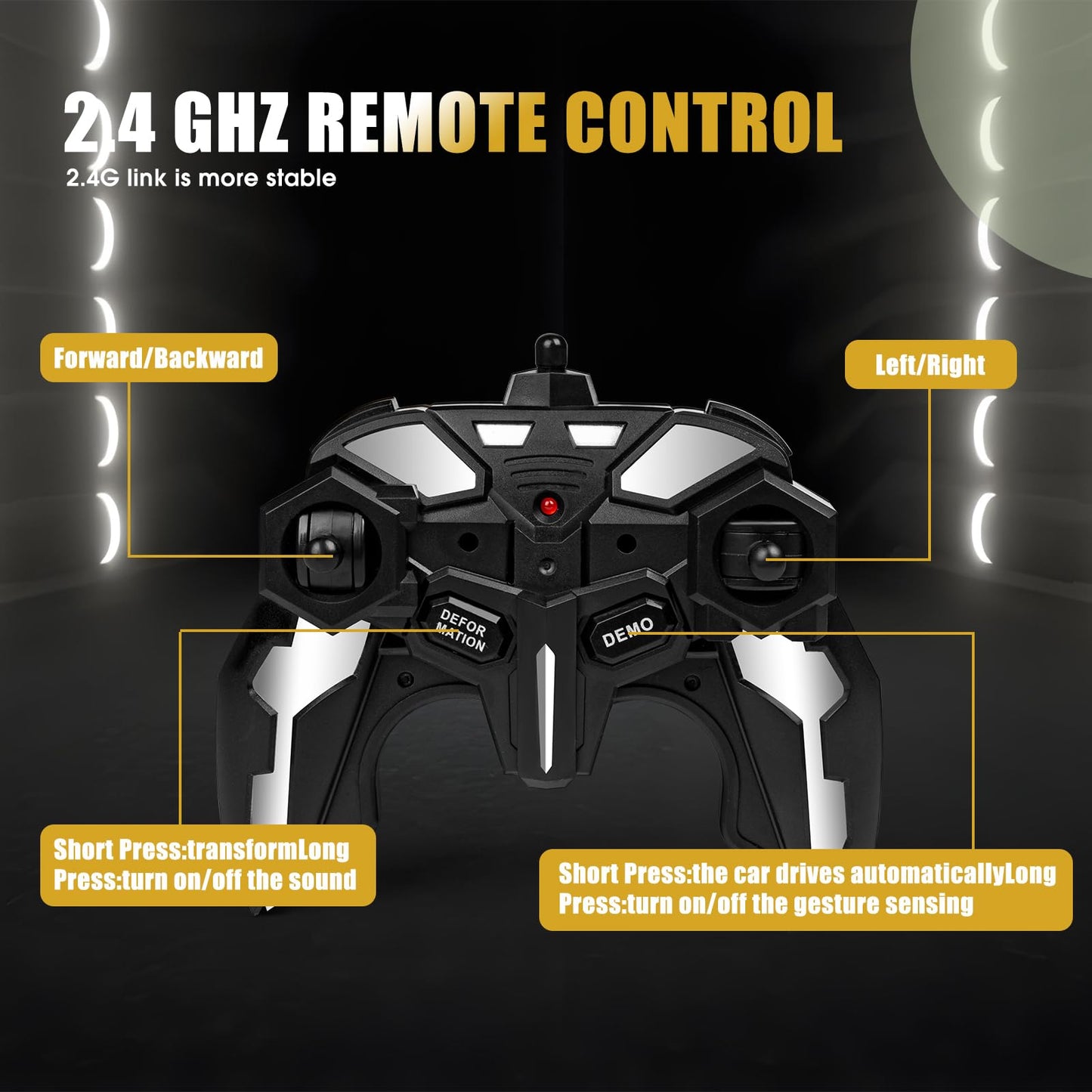 MUISHUYU Rechargeable Transform Remote Control Spider Car, Black Transforming RC Robot Toy 1:18, One-Key Deformation, 360° Drifting Vehicle for Kids