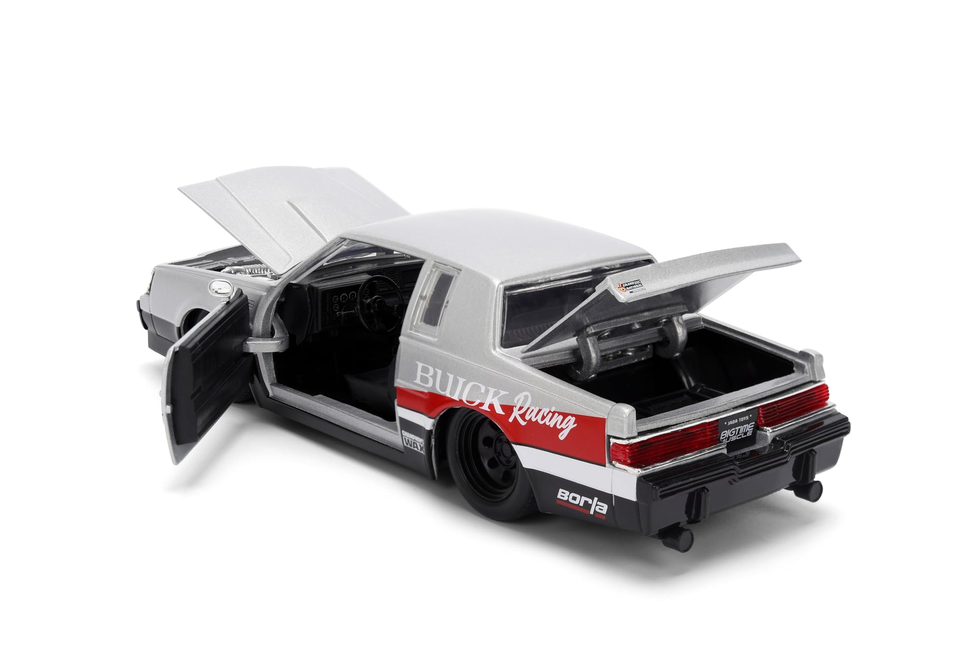 Jada Toys Bigtime Muscle 1:24 1987 Buick Grand National Die-cast Car - Opening Doors, Hood, Trunk, Rubber Tires(Silver/Black)