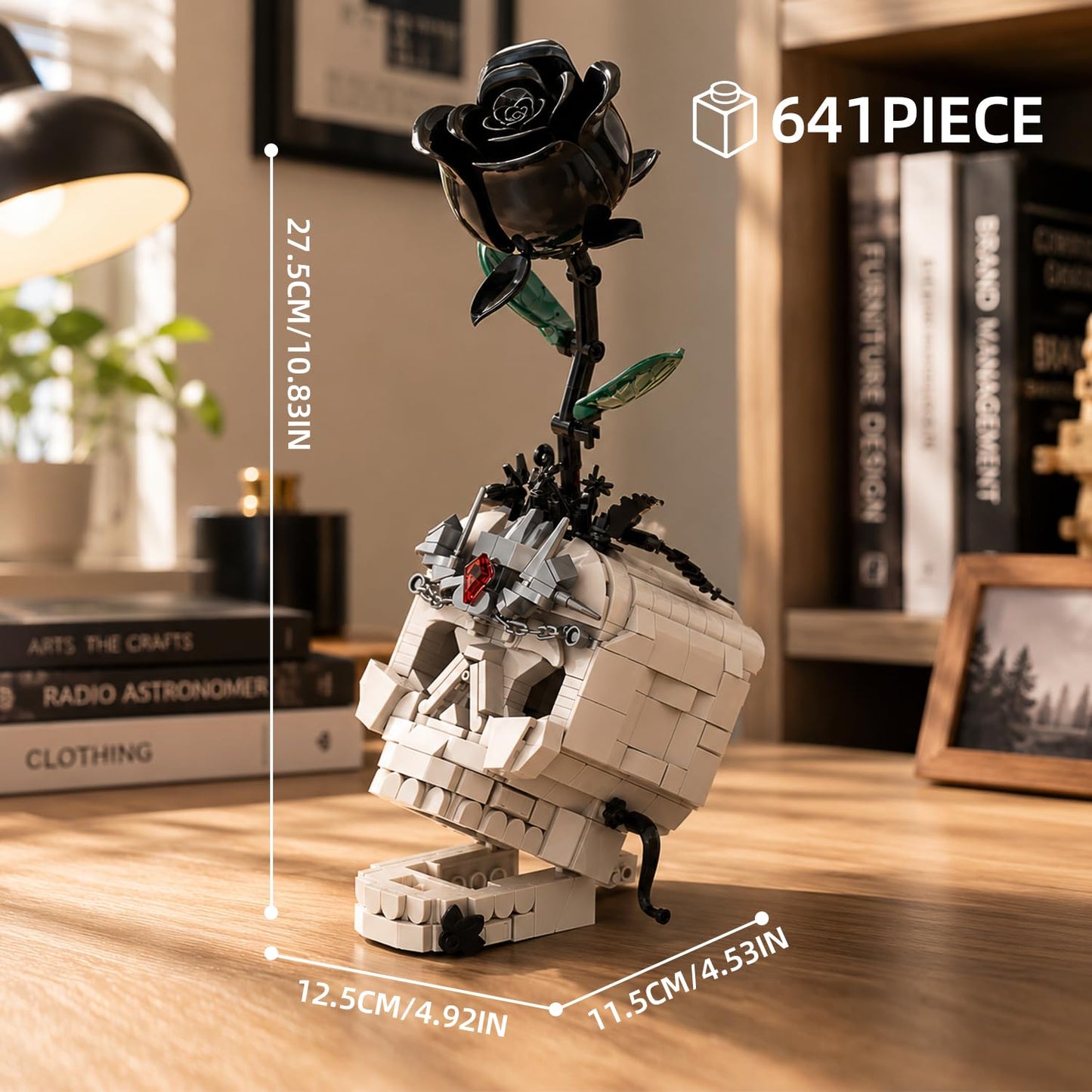 JYLWSMHU 3 in 1 Gothic Skull with Black Rose Building Block Set 698 Pcs Botanical Model Kit for Adults & Teens Dark Aesthetic Skeleton Construction