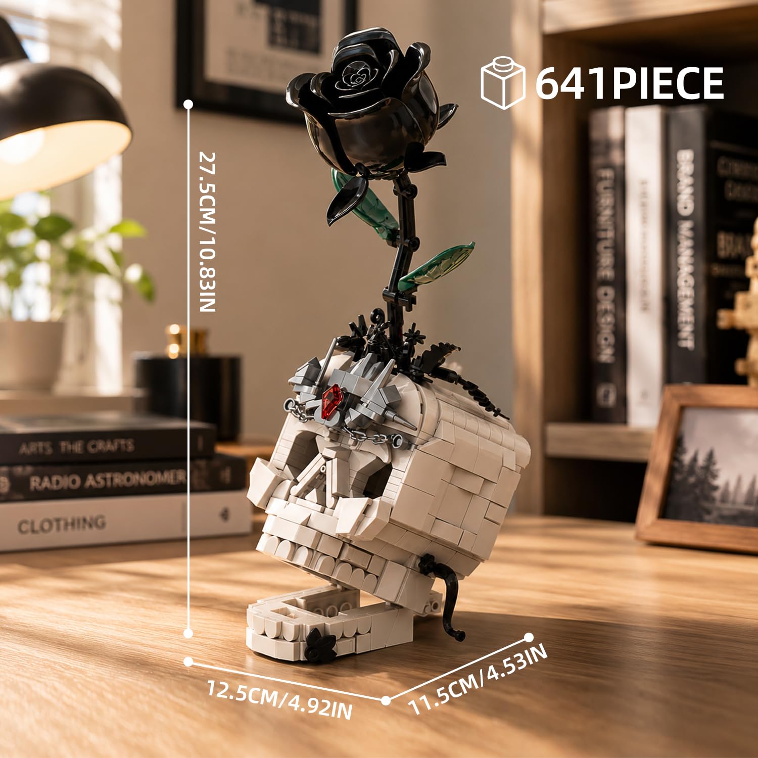 JYLWSMHU 3 in 1 Gothic Skull with Black Rose Building Block Set 698 Pcs Botanical Model Kit for Adults & Teens Dark Aesthetic Skeleton Construction