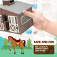 Constructive Playthings Deluxe Toy Horse Stable Playset with 8 Horse Toys and Accessories, BPA-Free Farm Set, Use and Birthday Gifts, Brown, 23 pc