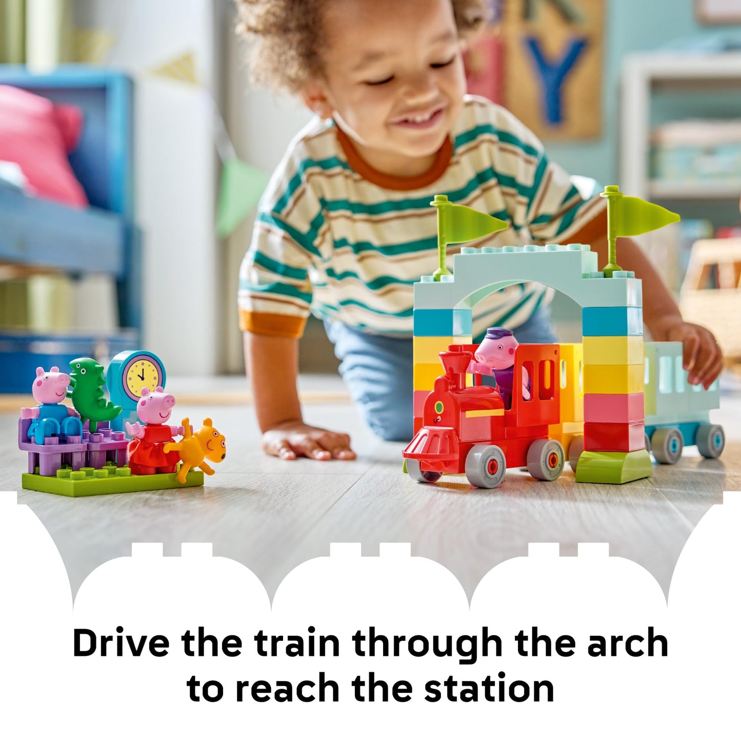 LEGO DUPLO Peppa Pig Train Ride with Grandpa Pig Building Toy - Train Toy for Toddlers, Ages 2+ - Sensory Toy for Girls & Boys - W/ 3 Figures -