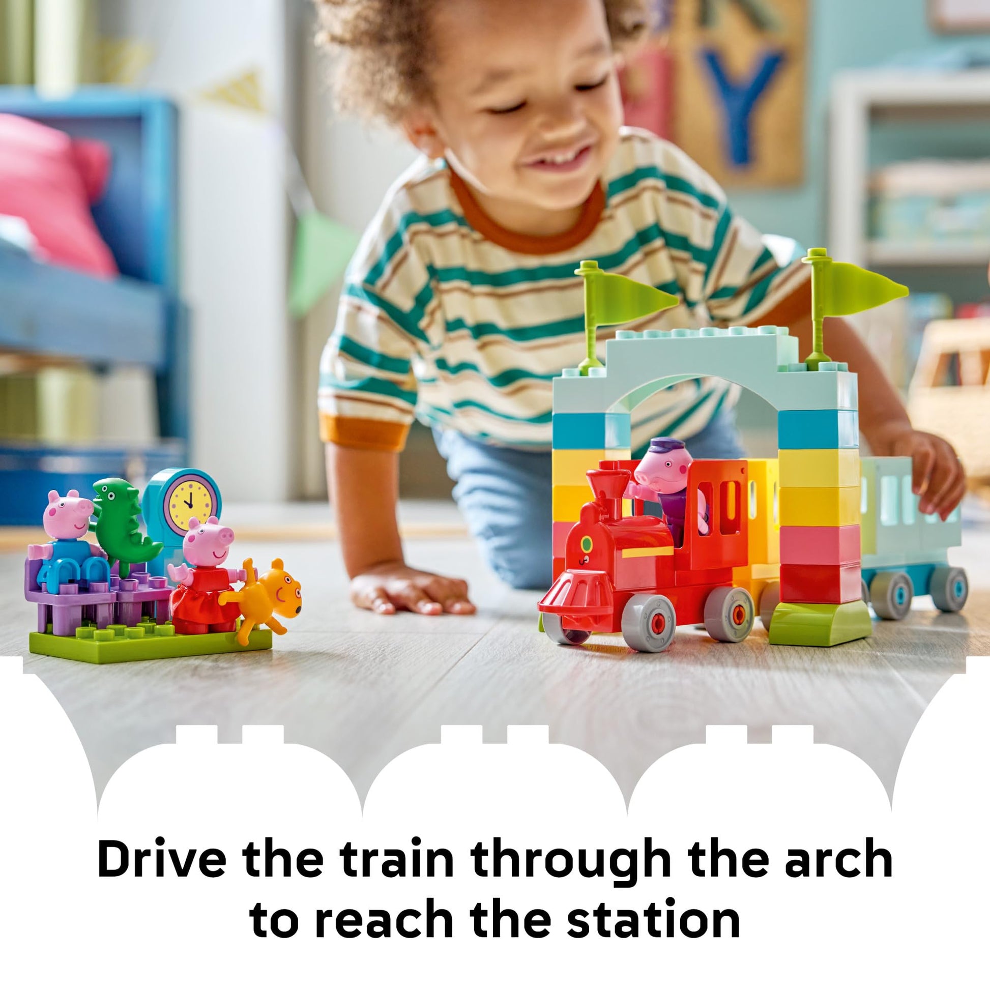 LEGO DUPLO Peppa Pig Train Ride with Grandpa Pig Building Toy - Train Toy for Toddlers, Ages 2+ - Sensory Toy for Girls & Boys - W/ 3 Figures -
