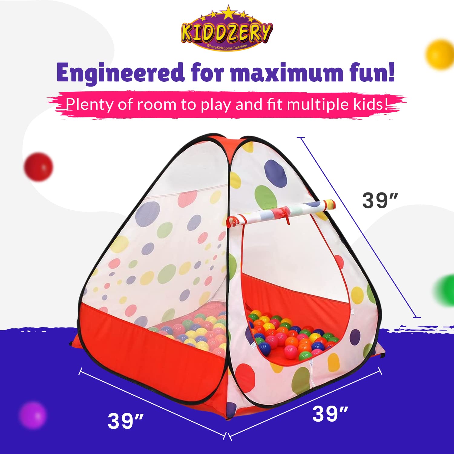 Kids Ball Pit Pop up Play Tent, Playhouse Tent for Boys Girls Babies and Toddlers, Indoor Outdoor Toy Perfect Kid’s Gifts, 50 Ball Pit Balls Included