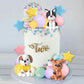 Dog Cake Topper Clay Figurines - Puppy Star Yellow Pink Purple Ball Cake Topper for Dog Theme Birthday Cake Decorations (Style 01)