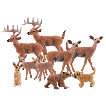 TUPARKA 9Pcs Forest Animals Set, Miniature Figures Woodland Animals Deer Figurine, Dog, Rabbit, Bear Figure Miniature Woodland Cake Toppers