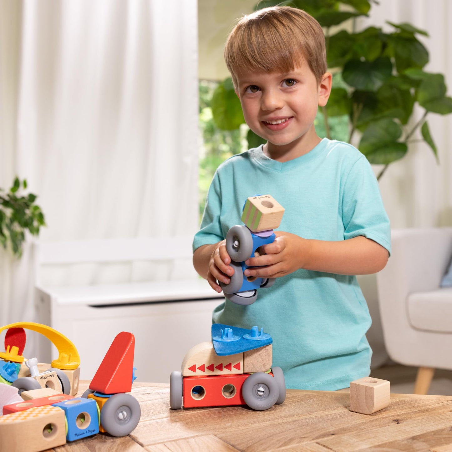 Melissa & Doug Blockables Vehicles Connectable Wooden Blocks