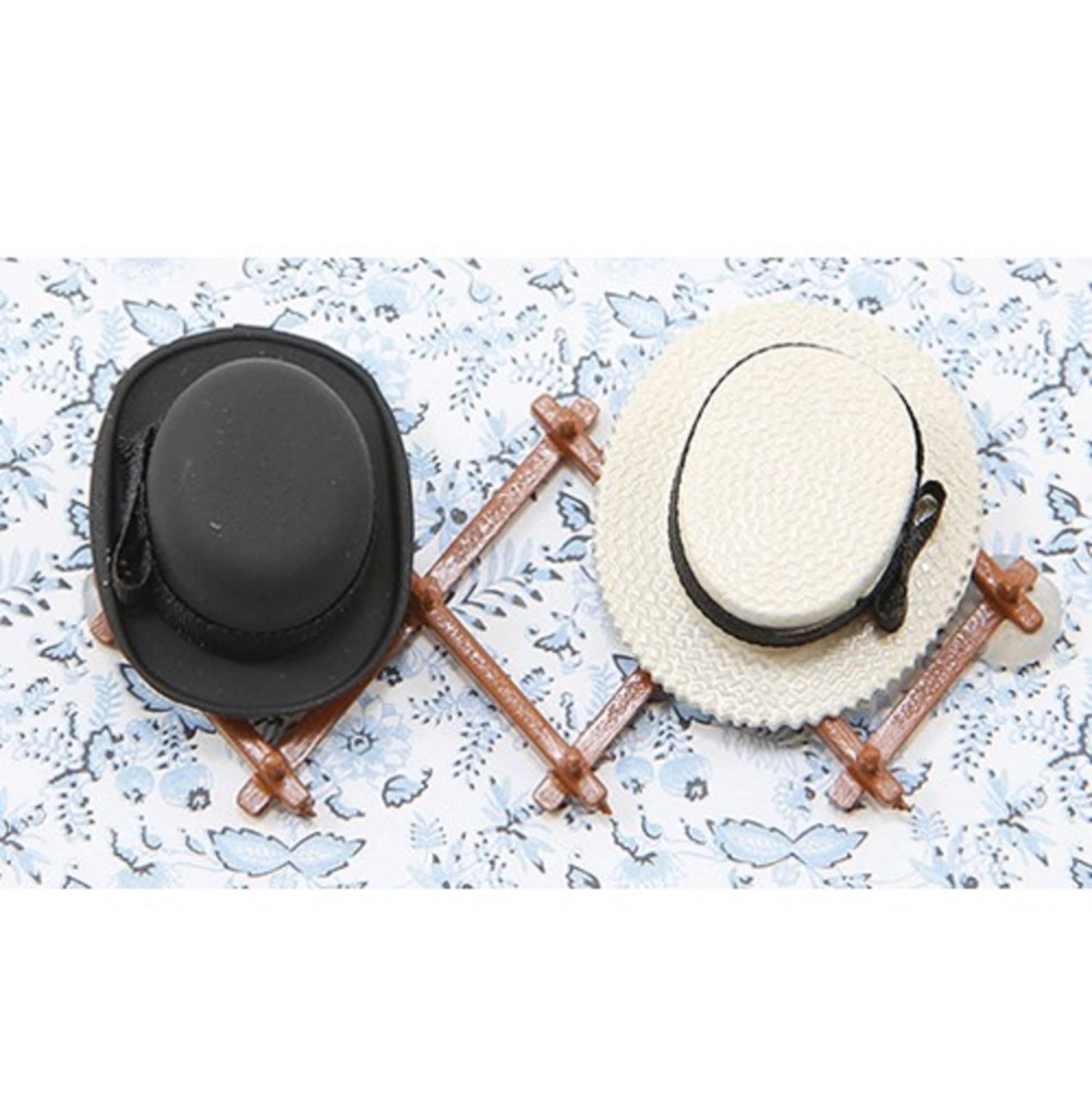 Dollhouse Miniature Chrysnbon Hat Rack with 2 Hats