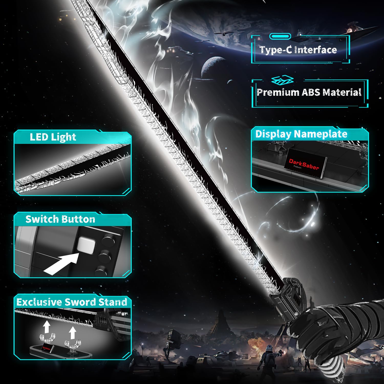 Mould King Dark Sword Building Set - 45.67" Rechargeable LED Lightsaber with Display Stand, DIY Assembly STEM Model Kit for Adults, Creative