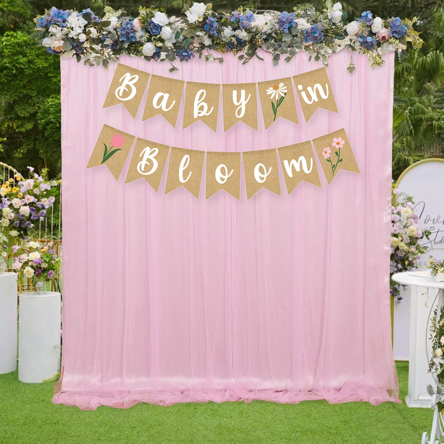 Baby In Bloom Baby Shower Decoration Banner Wildflower Burlap Garlands Floral Theme Sign Backdrop Pink