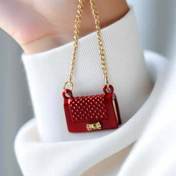 Miniature Red Quilted Handbag for 1:12 & 1:6 Scale Dollhouse, Classic Fashion Purse with Gold Chain, Realistic Diorama Accessory for Adult Collectors