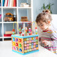 Qilay 5-in-1 Wooden Activity Cube for Toddlers 1-3(Large),Multipurpose Toddler Activity Center with Bead Maze & Shape Sorter, Early Educational Toy