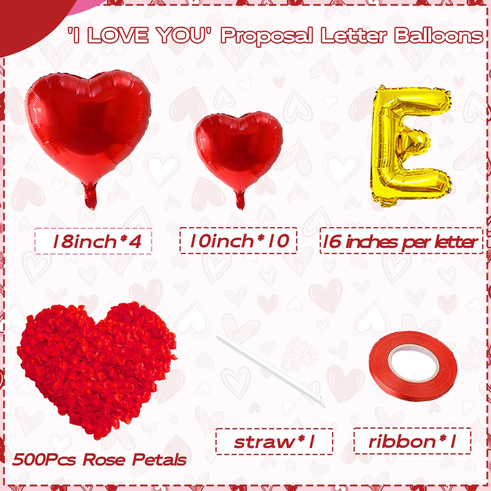 I Love You Balloons and Heart Balloon with 500 Pieces Rose Petals, Foil Mylar Love Balloons for Him/Her Wedding Anniversary Engagement Valentine Day