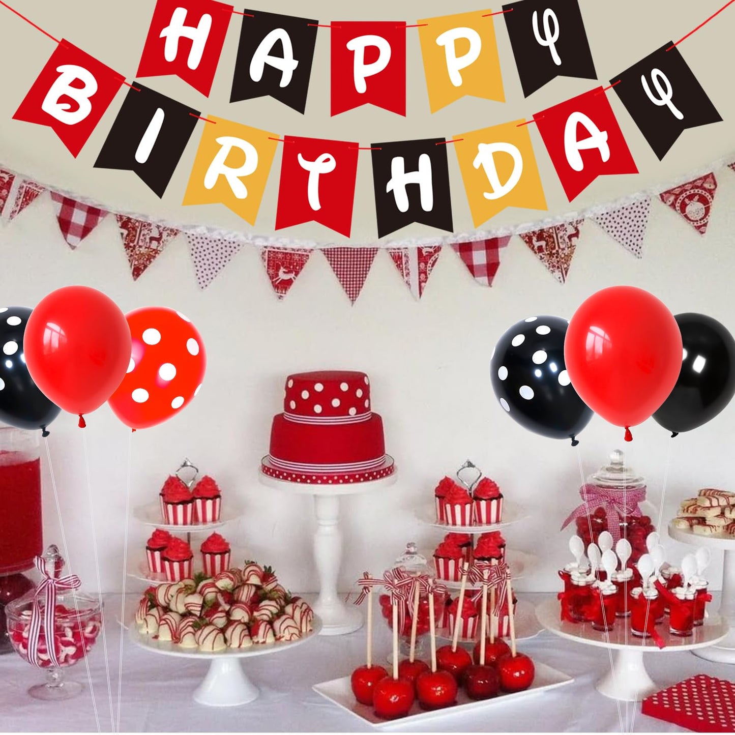 Happy Birthday Banner Red Black and Yellow Birthdays Sign for Boy Girls Birthday Party Decorations