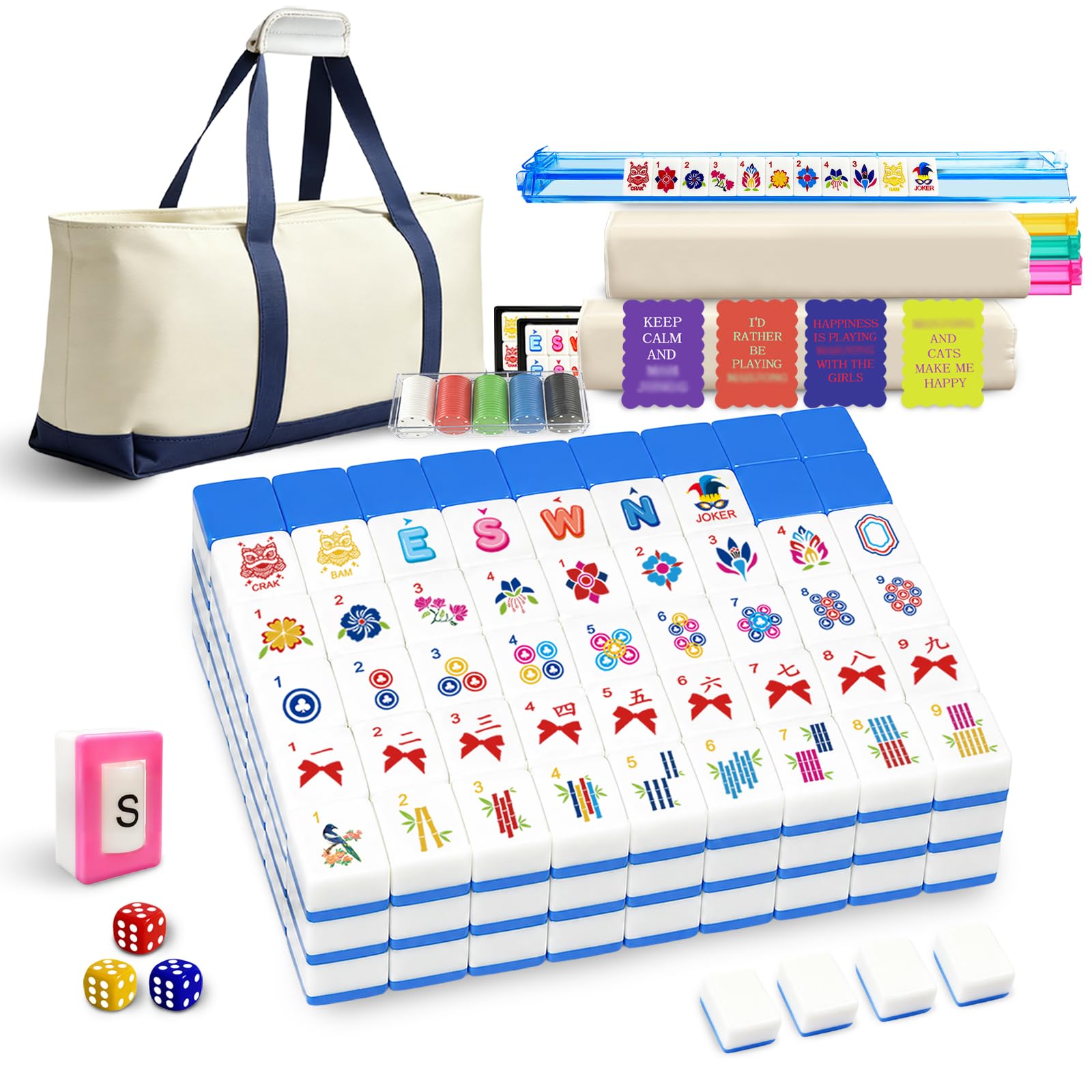 ApexCore Deluxe American Mahjong Tile Set with 166 Unique Designer Tiles - Complete Game Kit with 4 Pcs Mahjong Shuffler Cards | 4 All-in-One